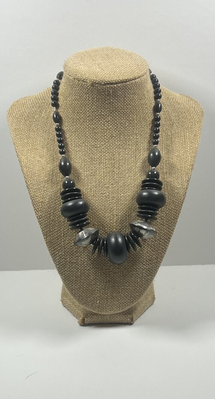 Vintage Monet Bold Chunky Gray Black & Silver Statement Costume Necklace